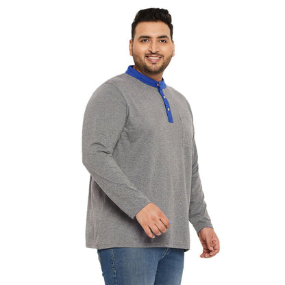 Men Plus Size Marbel Solid Henley Tshirt