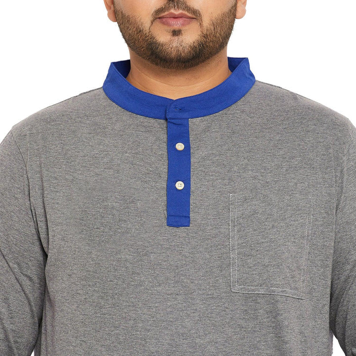 Men Plus Size Marbel Solid Henley Tshirt