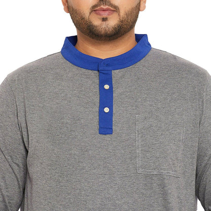 Men Plus Size Marbel Solid Henley Tshirt