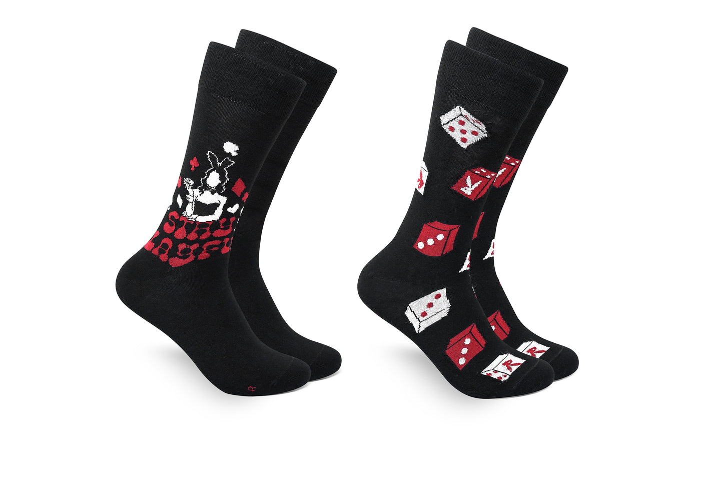 Playboy Poker Mens 2 Pair Crew Socks- Black  Poker Socks  Special Edition