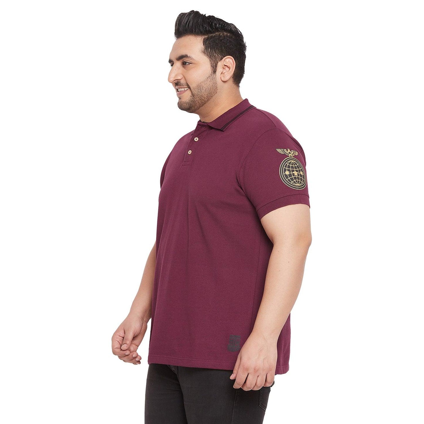 Men Plus Size Motif Solid Polo Tshirt