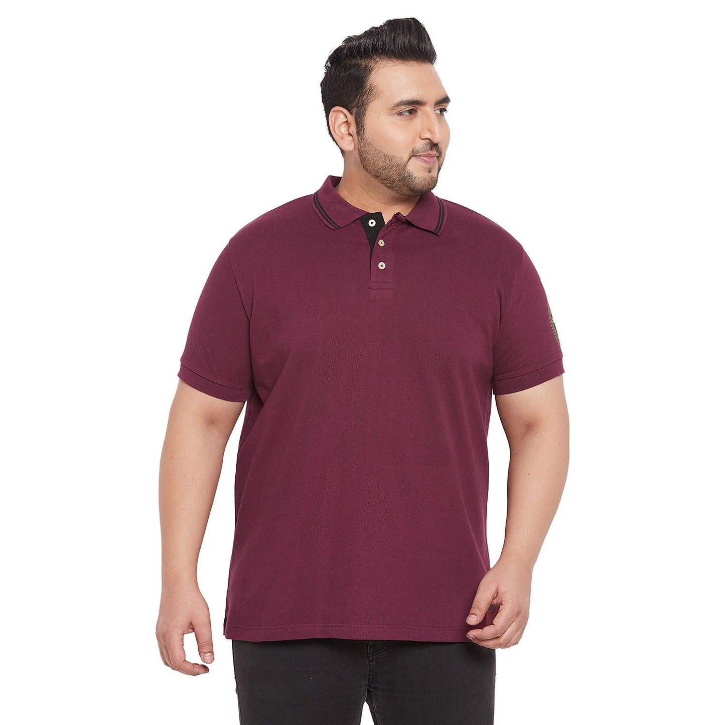 Men Plus Size Motif Solid Polo Tshirt