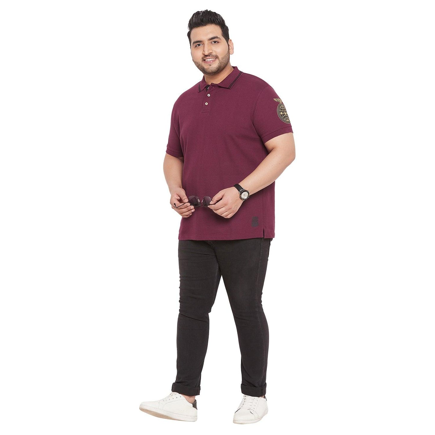 Men Plus Size Motif Solid Polo Tshirt