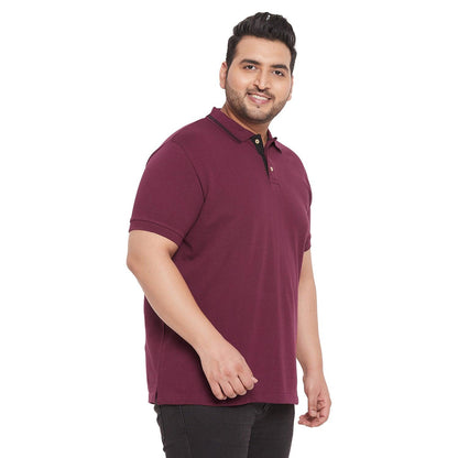 Men Plus Size Motif Solid Polo Tshirt