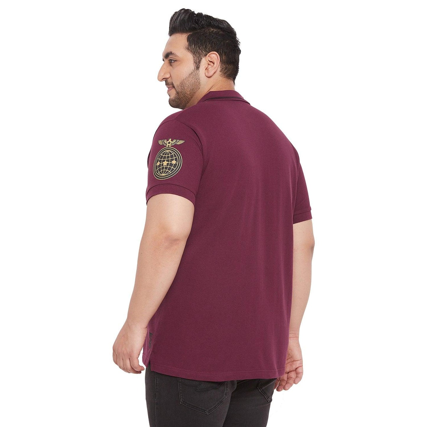 Men Plus Size Motif Solid Polo Tshirt