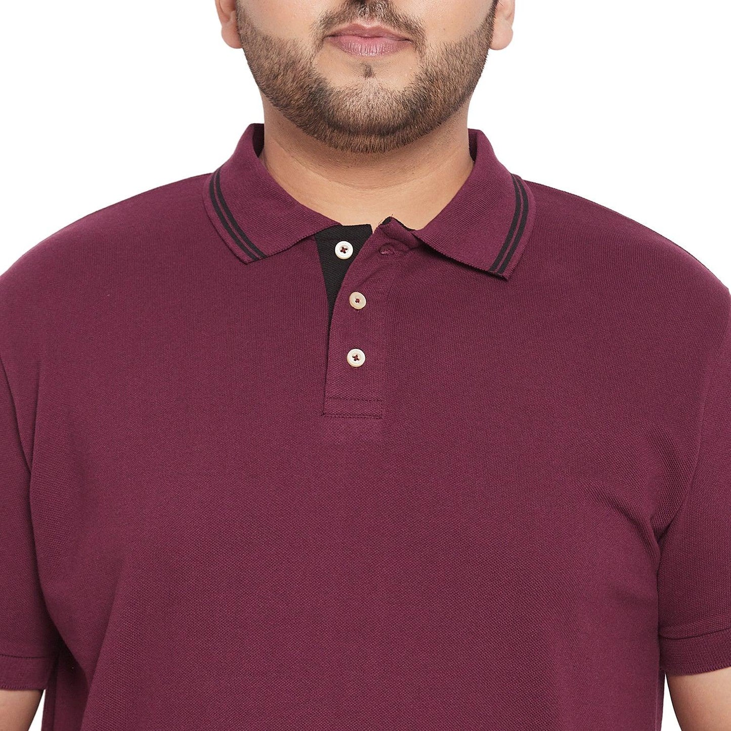 Men Plus Size Motif Solid Polo Tshirt