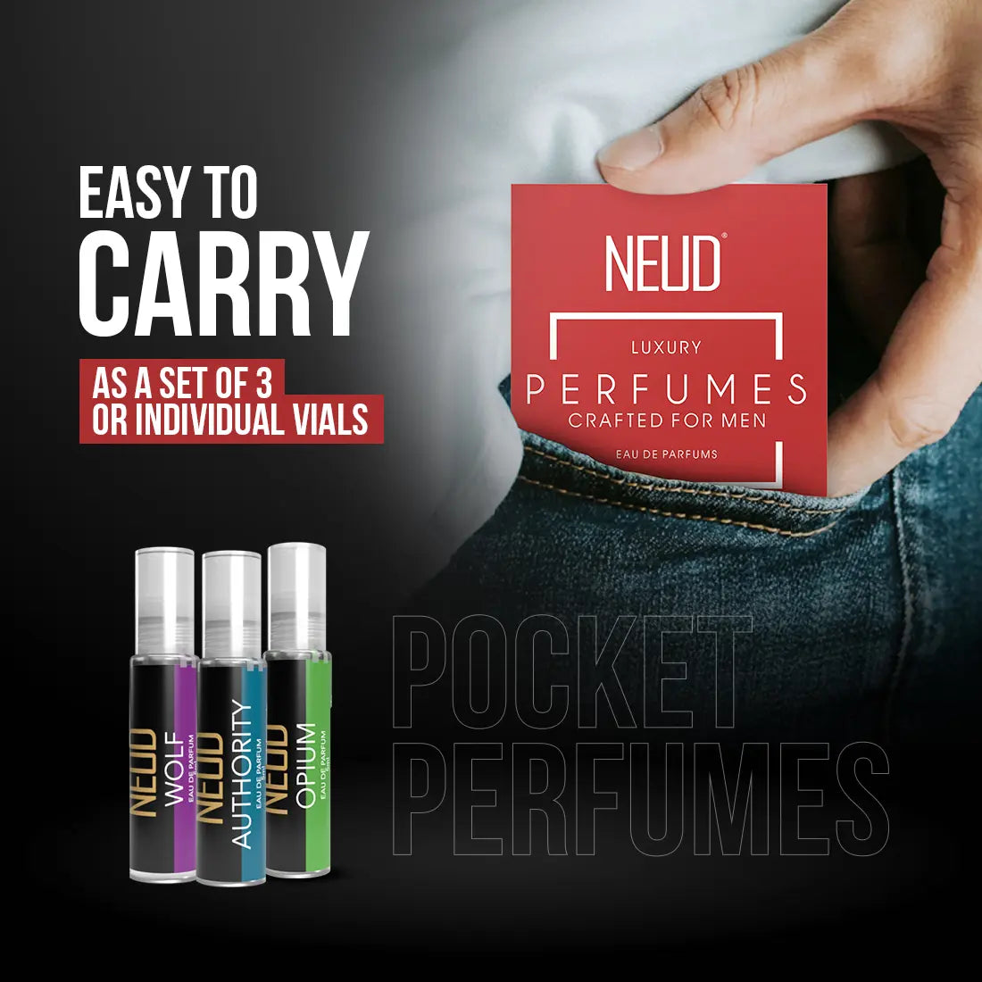 NEUD Luxury Pocket Perfume Gift Set for Men - Long Lasting Eau de Parfum Citrus Lavender Cedarwood Fragrance - 3x10ml