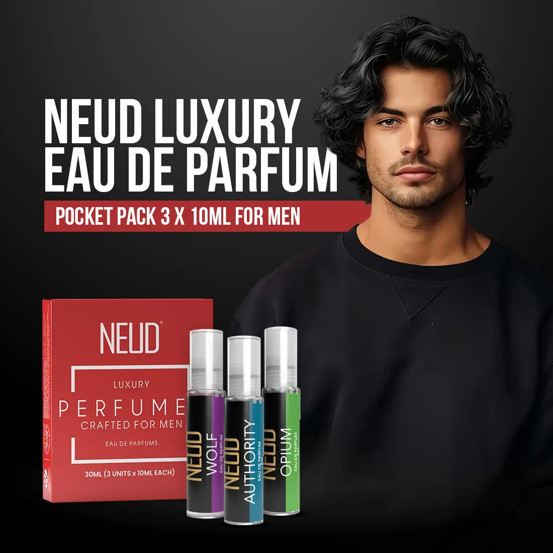 NEUD Luxury Pocket Perfume Gift Set for Men - Long Lasting Eau de Parfum Citrus Lavender Cedarwood Fragrance - 3x10ml