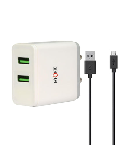 La Forte Mobile Wall Charger with Dual USB Output 2.1 Amp White