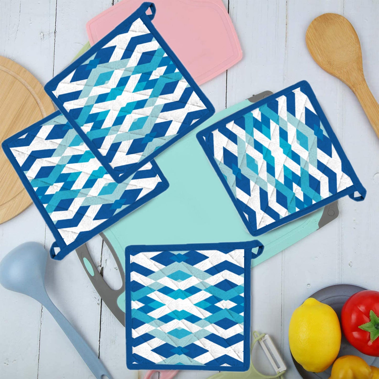 Oven Microwave Pot Holders Set of 4, Washable, 9x9 Inches, for Baking, Cooking, Grill Protection from Hot Utensils.