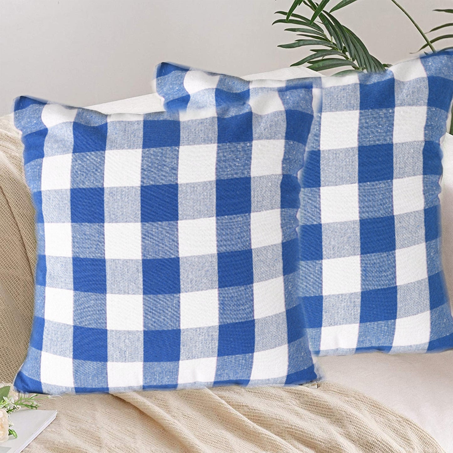 Lushomes 16x16" Blue & White Check Cotton Cushion Covers, Set of 4.