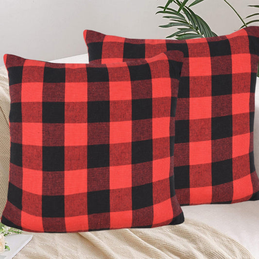 Lushomes Square Cushion Cover Cotton Sofa Pillow Cover set of 4 16x16 Inch Big Checks Red and Black Checks Pillow Cushions Covers Pack of 4 40x40 Cms