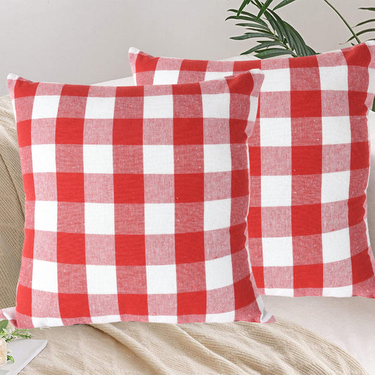 Lushomes Square Cushion Cover Cotton Sofa Pillow Cover set of 4 16x16 Inch Big Checks Red and White Checks Pillow Cushions Covers Pack of 4 40x40 Cms