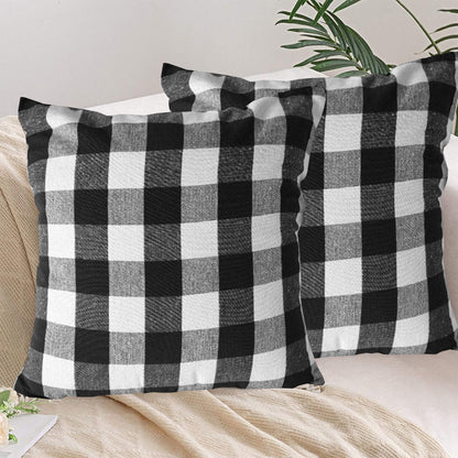 Lushomes 16x16" Black & White Check Cotton Cushion Covers, Set of 4.