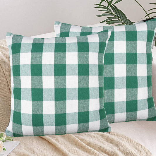 Lushomes 16x16" Green & White Check Cotton Cushion Covers, Set of 4.