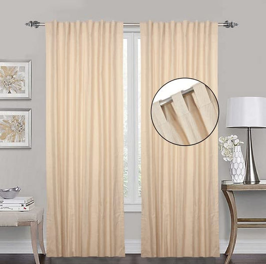 Linen light-filtering curtains, Flax Cotton, Natural color, Reverse Tab Top, 50x72 inch, 2-panel set, 100% Cotton by Lushomes.