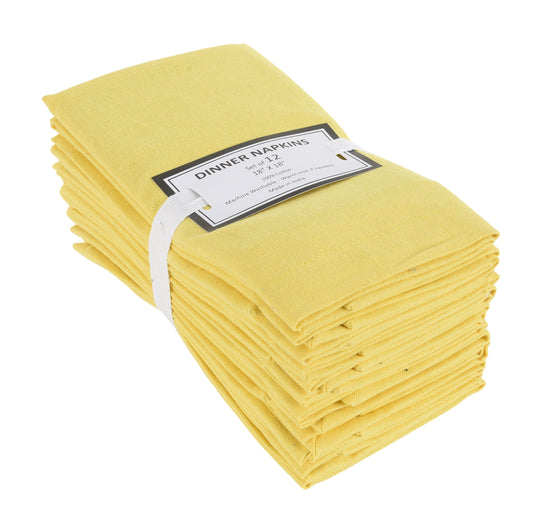 Lushomes Cloth Napkin Set of 12, Cotton, Eco-Friendly, Machine Washable, 18x18 Inches, Lemon Yellow.