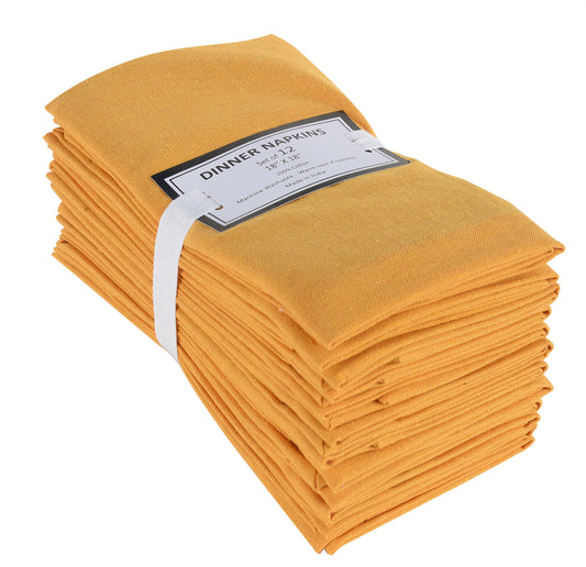 Lushomes Cloth Napkin Set of 12, Cotton, Machine Washable, 18x18 Inches, Dark Yellow.