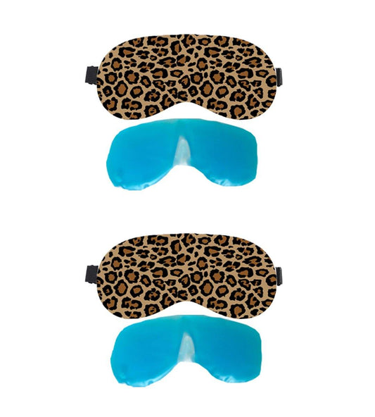 Lushomes Leopard Spots Velvet Eye Mask with Gel Tube for Insomnia, Meditation, Dark Circles - 2 Eye Masks & 2 Gel Tubes (Pack of 4)