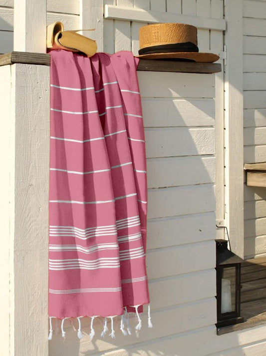 Lushomes Cotton Bath Hammam Rose Beach Fouta Towel with Fringes, 76x152 cm, Single Pc.