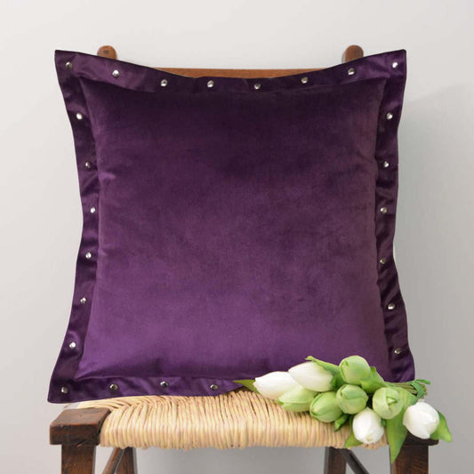 Lushomes Velvet Cushion Cover 16 Inch x 16 Inch With Metal Buttons on all Sides boho cushion covers cushion covers 16x16 Inches Set of 1 Violet