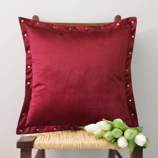 Lushomes Velvet Cushion Cover 16 Inch x 16 Inch With Metal Buttons on all Sides  boho cushion covers cushion covers 16x16 Inches Set of 1 Maroon