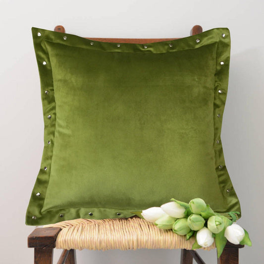 Lushomes Velvet Cushion Cover 16 Inch x 16 Inch With Metal Buttons on all Sides  boho cushion coverscushion covers 16x16 Inches Set of 1 Green