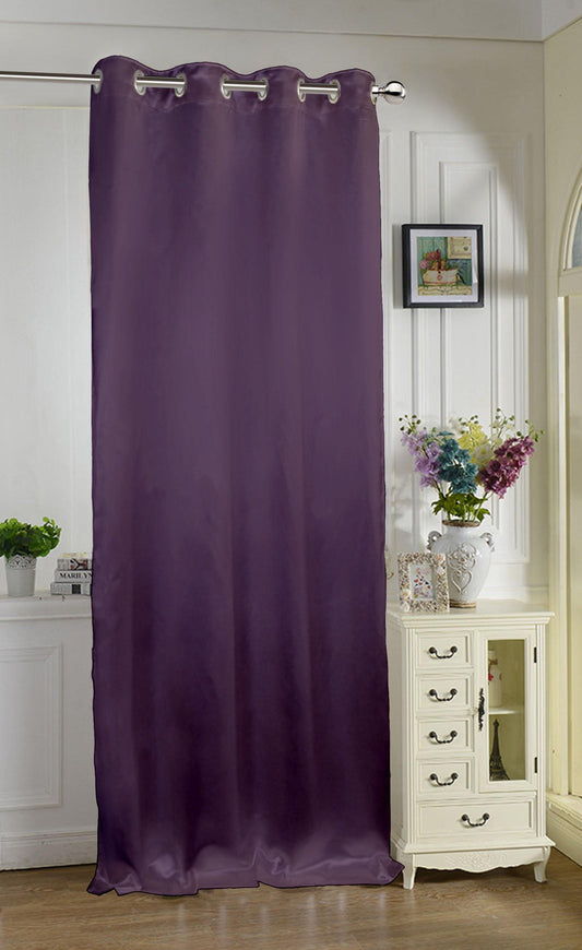 Lushomes Purple Satin Door Curtain, 7.5 ft, 8 Metal SS Eyelets, 54x90 inches, Single piece