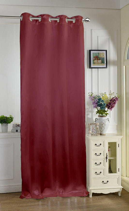 Lushomes Burgandy Satin Door Curtain, 7.5 ft, 8 Metal SS Eyelets, 4.5x7.5 ft, 54x90 in, Single piece.