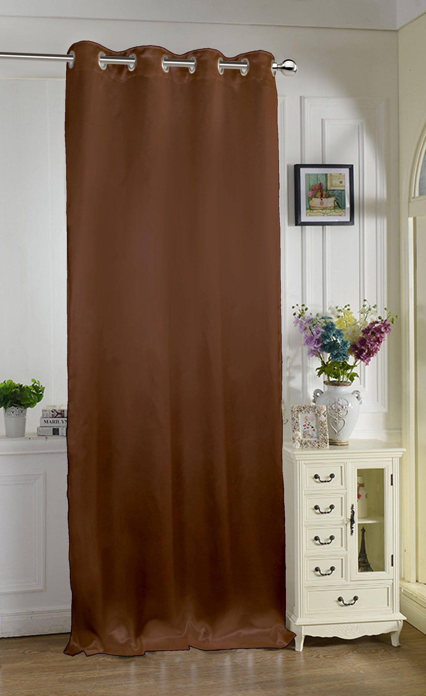 Lushomes Satin Curtains Brown Satin door curtain Plain Door Curtain 7.5 feet curtains with 8 Metal SS Eyelets 4.5 FT x 7.5 FT 54 x 90 inches Single pc