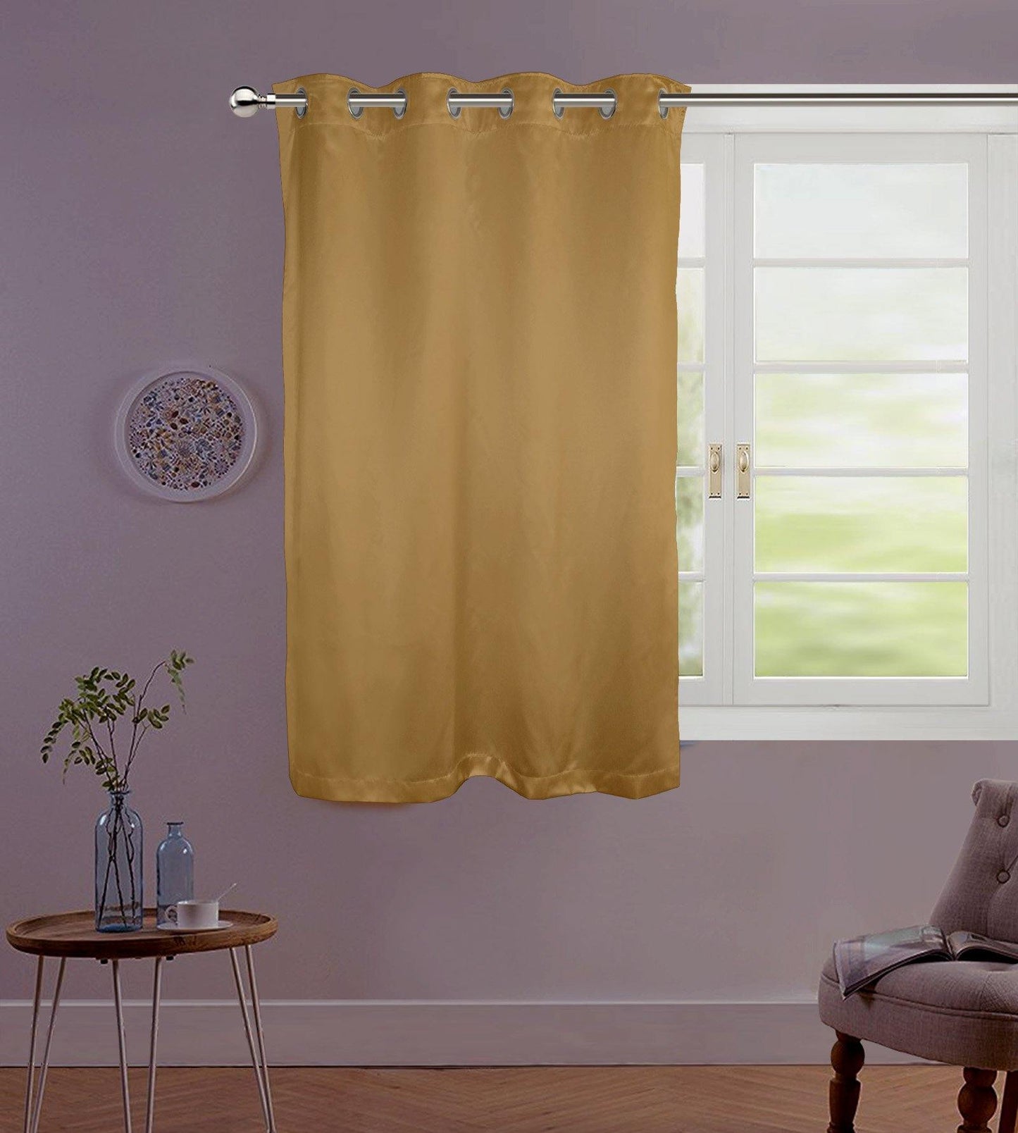 Lushomes Satin Curtains Gold Satin window curtains curtains 5 feet 8 Metal SS Eyelets 4.5 FT x 5 FT curtains for window 54 x 60 inches Single pc