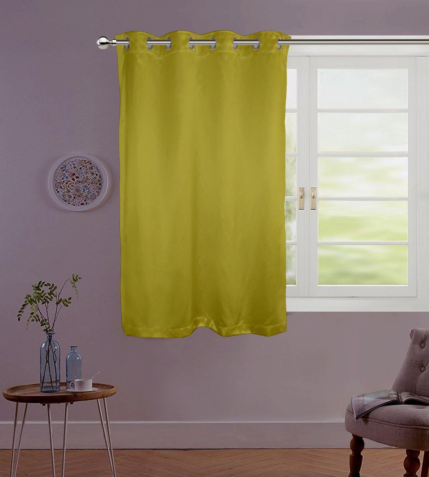 Lushomes Satin Curtains Green Satin window curtains curtains 5 feet 8 Metal SS Eyelets 4.5 FT x 5 FT curtains for window 54 x 60 inches Single pc