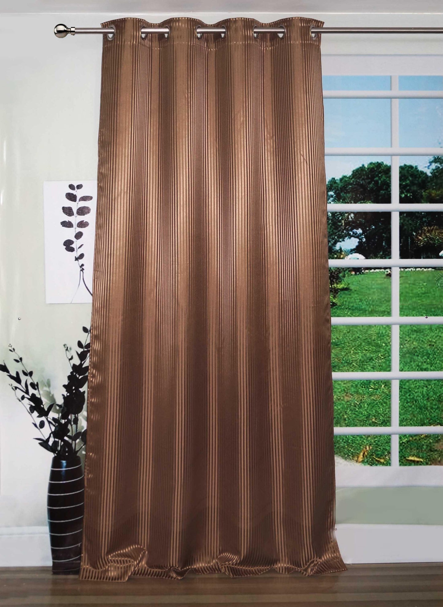 Lushomes Satin Curtains Brown Satin door curtain Striped Plain Door Curtain 7.5 feet curtains with 8 Metal SS Eyelets 4.5 FT x 7.5 FT 54 x 90 inches Single pc