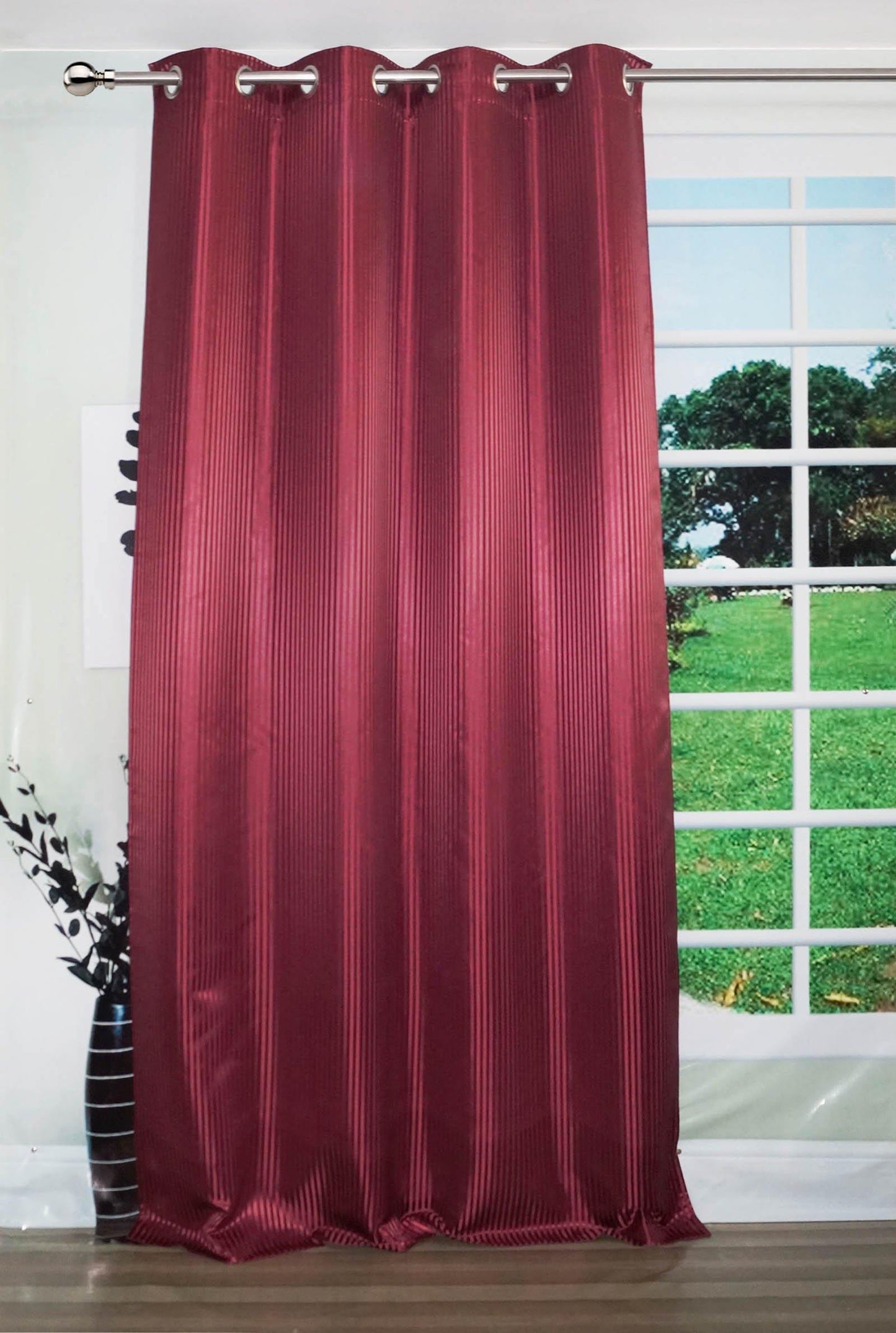 Lushomes Satin Curtains Burgandy Satin door curtain Striped Plain Door Curtain curtains 9 feet long 8 Metal SS Eyelets 4.5 FT x 9 FT 54 x 108 inches Single pc