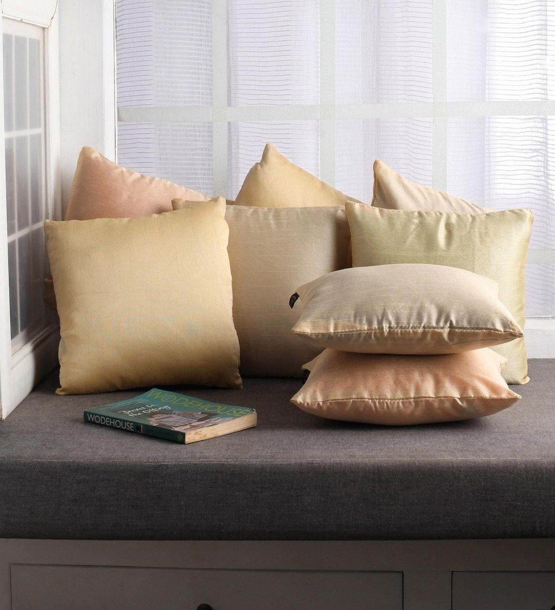 Lushomes Cream Faux Silk Cushion Covers 12x12 inches, Set of 10.