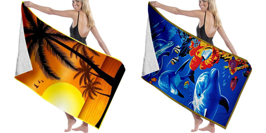 Lushomes Microfiber Bath Towel Set, Ultra Absorbent, Quick Dry, Soft, 70x140 cm, Sunset & Marine Design, for Men & Women.