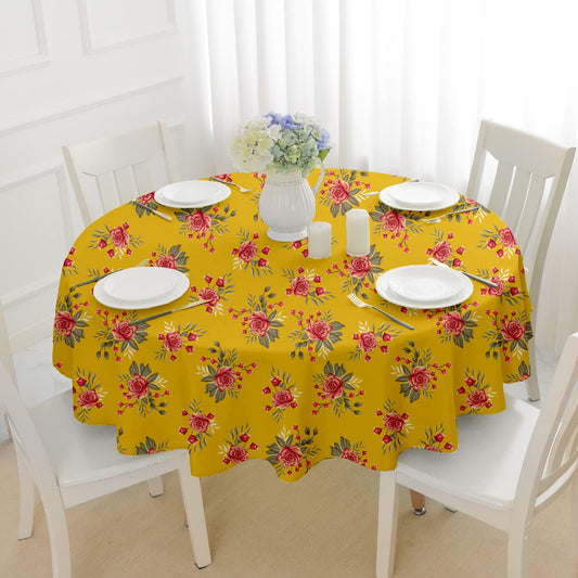 Lushomes 4.75 FT Round Table Cover, Twill Fabric, Yellow Flowers, Machine Wash, 4 Seater Dining, Pack of 1.