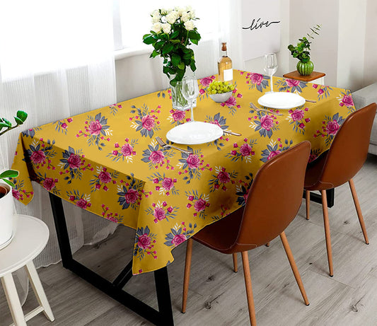 Lushomes 6-8 seater round table cover, 57x95 inch, yellow flowers, machine washable, 4.75x7.90 ft.