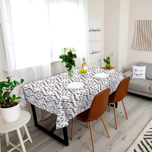 Lushomes 6-8 seater dining table cover, 57x95 inch, black grey geometric design, machine washable.