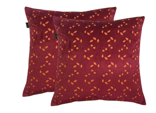 Lushomes Maroon Velvet Cushion Covers 16x16 Inches, Pack of 2