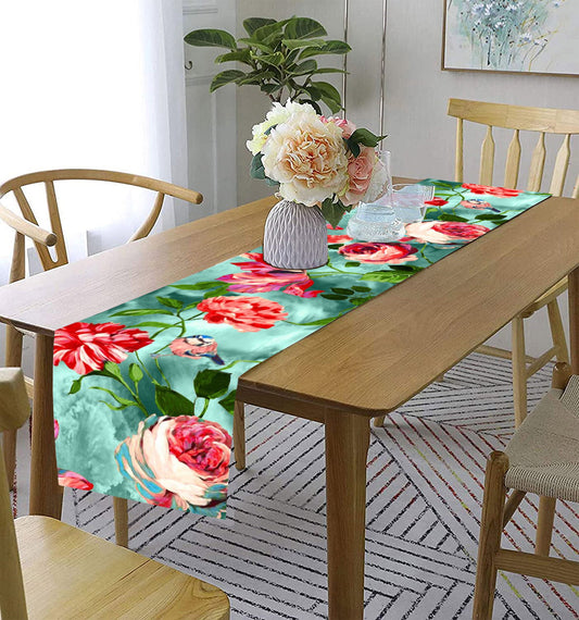 Lushomes Red Pink Flower Table Runner, 13x72 Inches, for 6-seater dining, living room, center, or coffee table. Cotton.