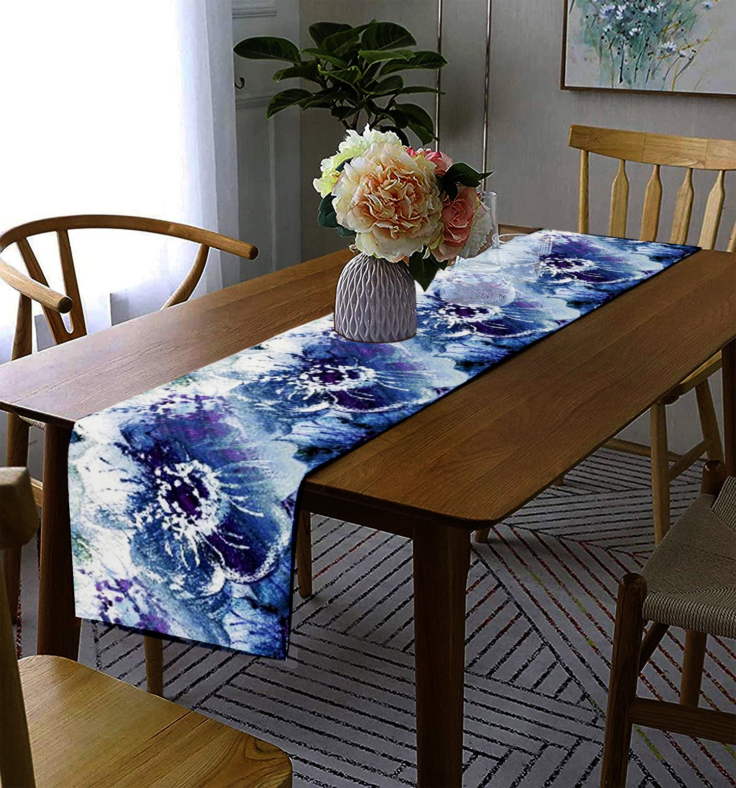 Lushomes Blue Cotton Table Runner 13x72" for 6-Seater Dining, Living Room, Center, Coffee Table.