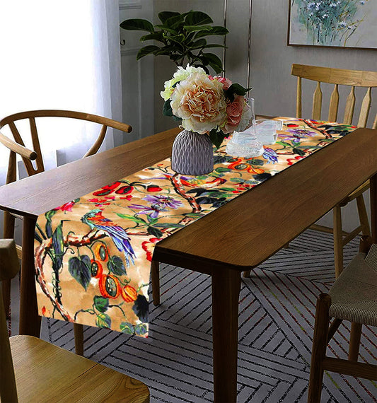 Lushomes Peacock Printed Table Runner, 13x72 Inches, Cotton, for 6-seater Dining, Living Room, Center, Coffee Table.