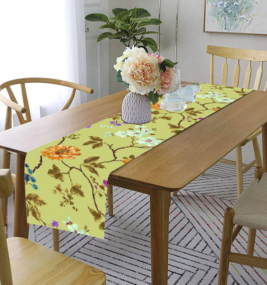 Lushomes Printed Flower Table Runner, 13x72 Inches, Cotton, for 6-Seater Dining, Living Room, Center, Coffee Table.