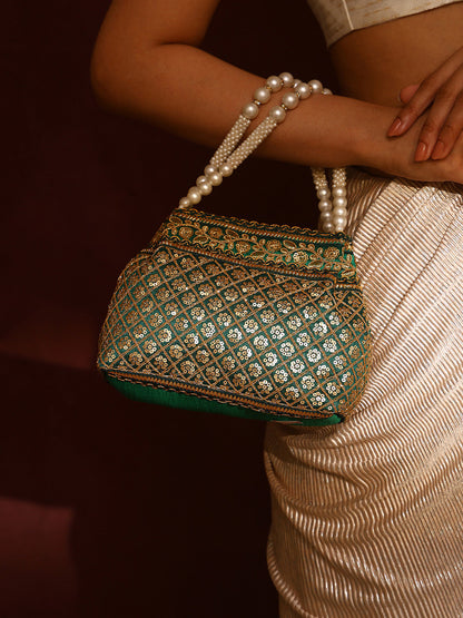 Priyaasi Dark Green Gold Designary Polti Bag