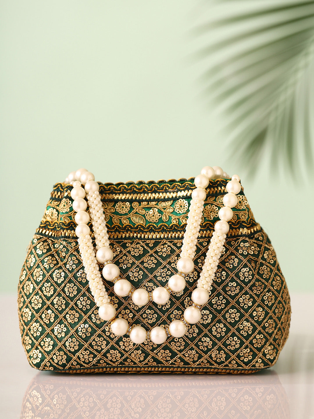 Priyaasi Dark Green Gold Designary Polti Bag