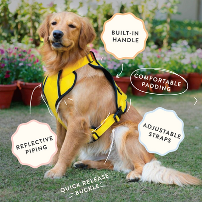 Pawpourri Adjustable Reflective Padded Harness for Dogs Yellow