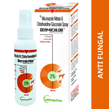 Vetoquinol Dermichlor Antibacterial Antifungal Spray 100ml for Dogs and Cats