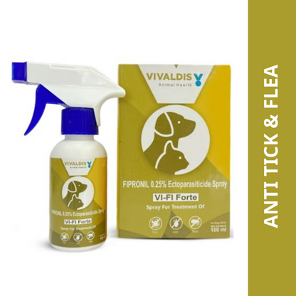 Vivaldis Vi-Fi Forte Spray Fipronil Tick  Flea Control for Dogs  Cats 100ml