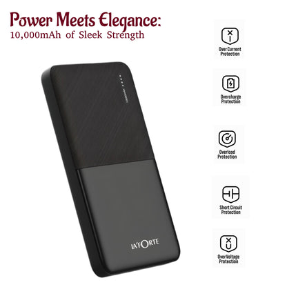 LA FORTE 10000mAh 12W Lithium-Polymer Power Bank  Dual Input Dual Output  Black Type-C Cable Included